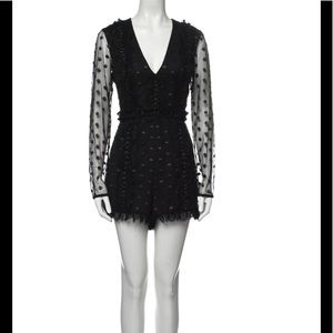 Alexis Black Lace Pattern sz M V Neck Luxury Designer Cocktail Romper EUC
